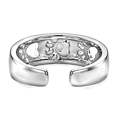 Simulated Black Diamond Paw Print Ring in Silvertone (Size 6-7)