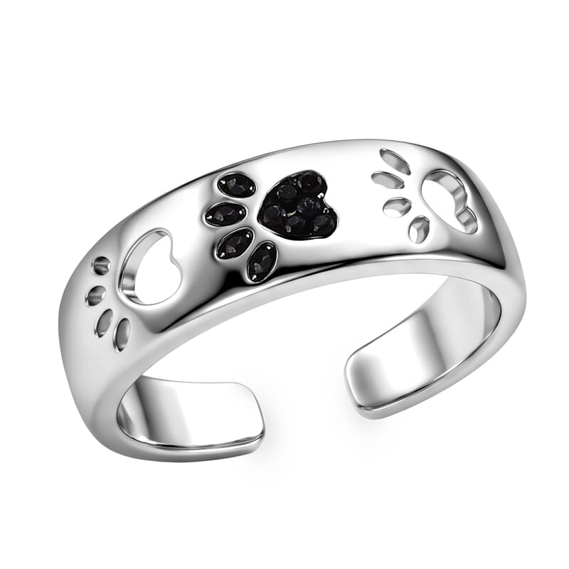 Simulated Black Diamond Ring in Silvertone (Size 8-10)