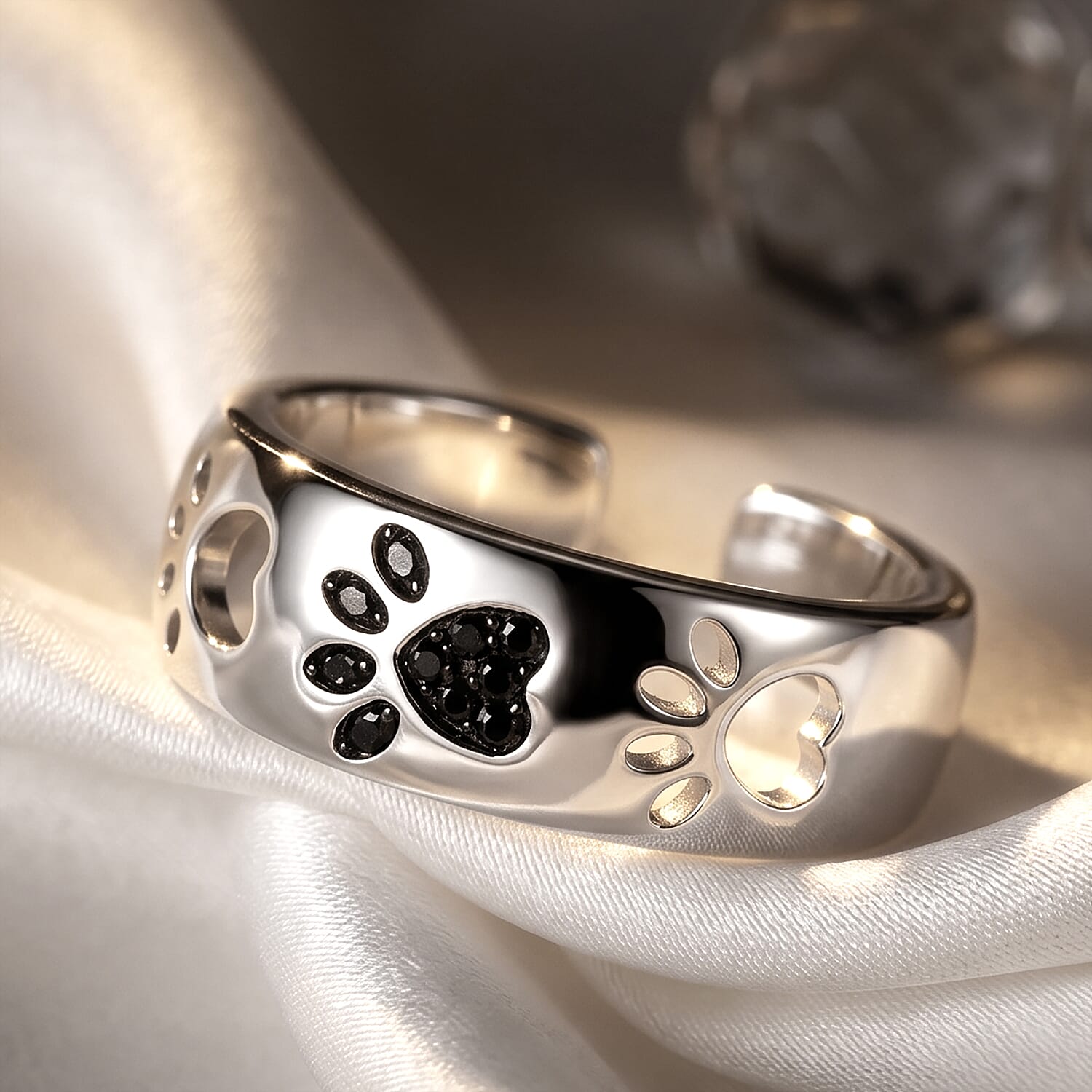 Simulated Black Diamond Ring in Silvertone (Size 8-10)