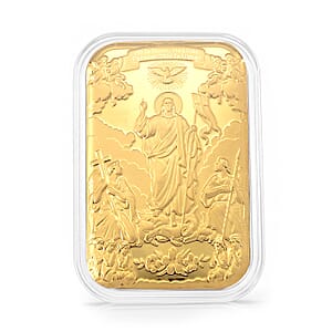 24K Yellow Gold Featuring Christ, Cross and Sacred Scripture Embossed Sheet (31x45.5mm) 10mg