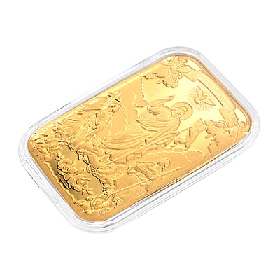 24K Yellow Gold Featuring Christ, Cross and Sacred Scripture Embossed Sheet (31x45.5mm) 10mg