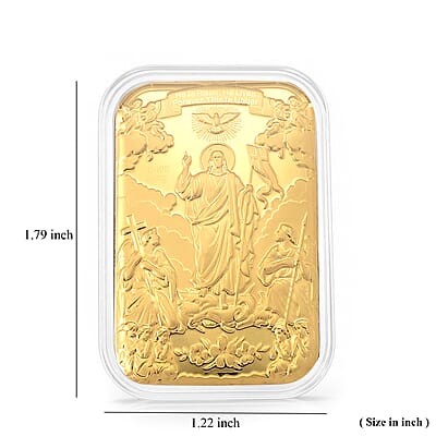 24K Yellow Gold Featuring Christ, Cross and Sacred Scripture Embossed Sheet (31x45.5mm) 10mg