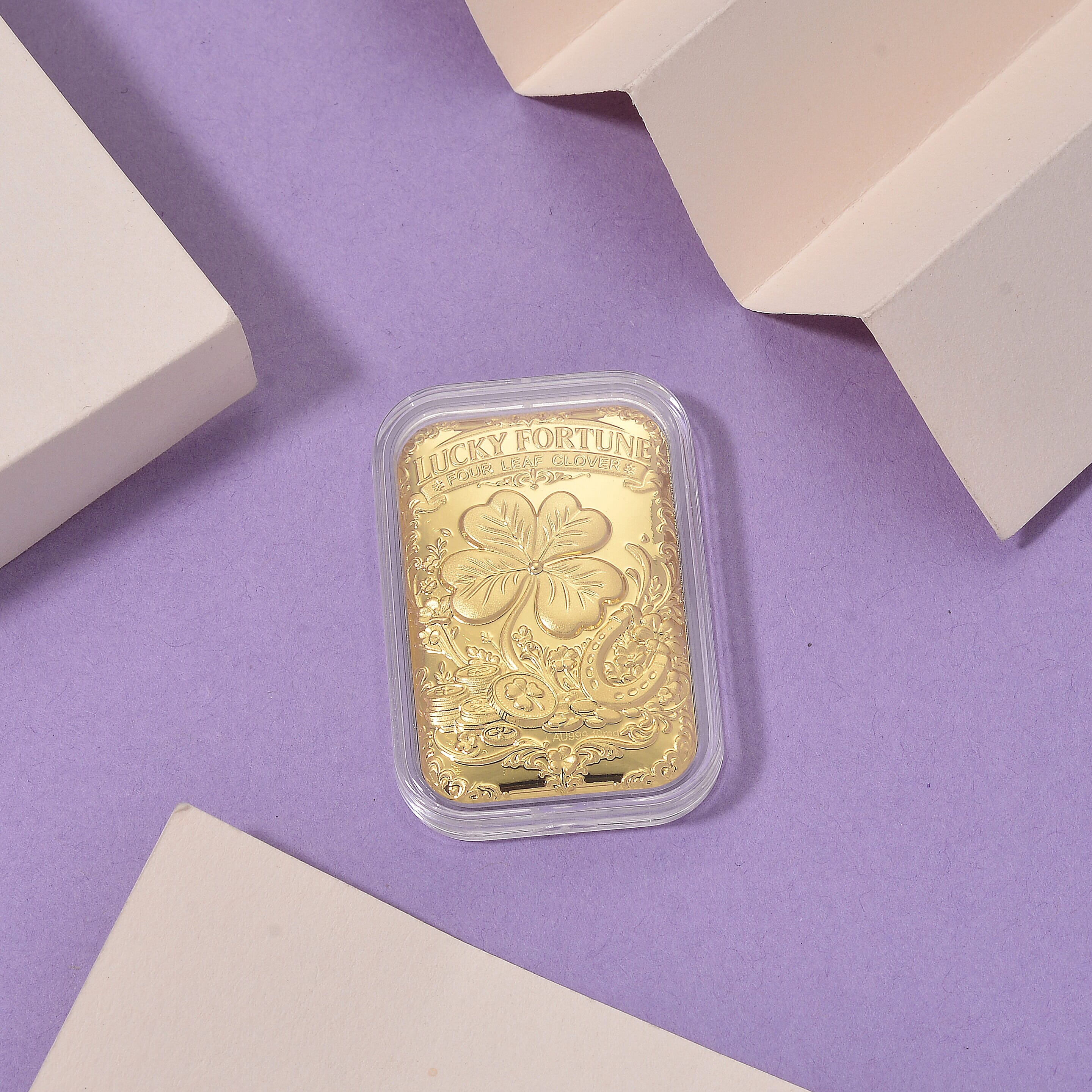 24K Yellow Gold Lucky Fortune Four Leaf Clover Embossed Sheet (31x45.5mm) 10mg