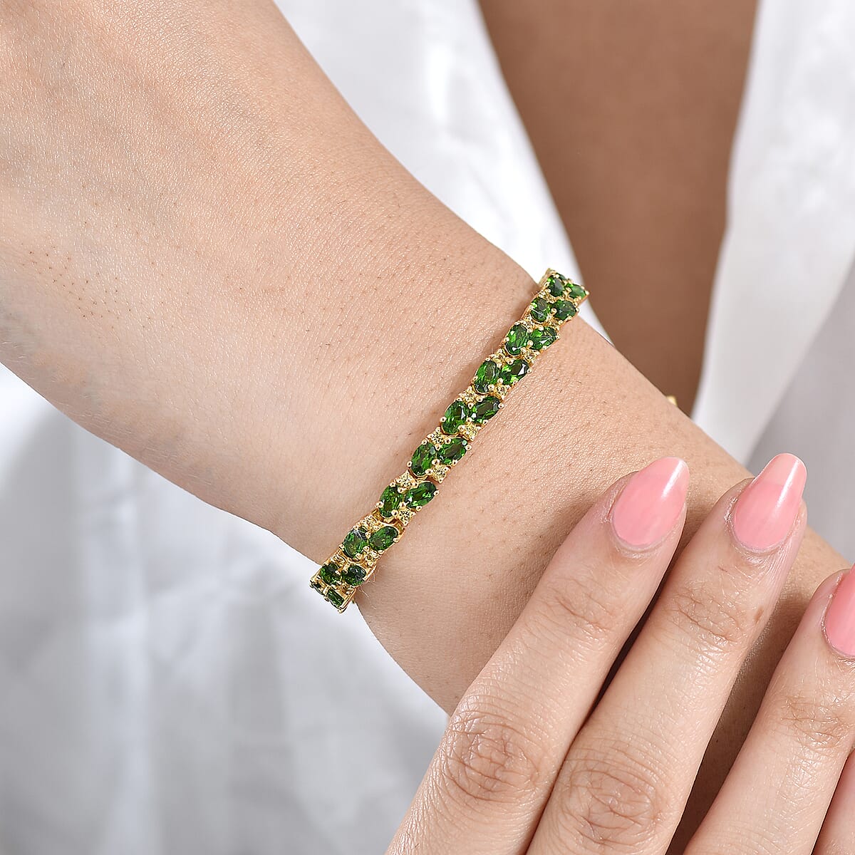 D'Joy Chrome Diopside and Yellow Sapphire 11.90 ctw Blooming Vine Bracelet in 18K Vermeil YG Over Sterling Silver (6.50 In) image number 2