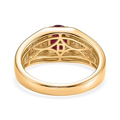 D'Joy Premium Montepuez Ruby and Moissanite 2.00 ctw Men's Ring in 18K Vermeil Yellow Gold Over Sterling Silver (Size  10.0)