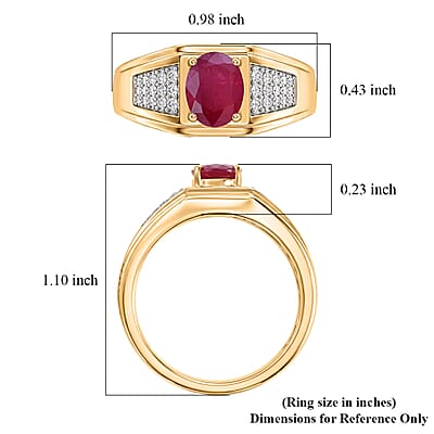 D'Joy Premium Montepuez Ruby and Moissanite 2.00 ctw Men's Ring in 18K Vermeil Yellow Gold Over Sterling Silver (Size  10.0)