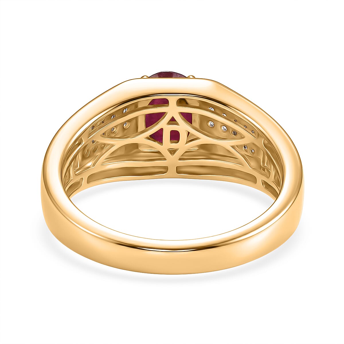 Doorbuster D'Joy Premium Montepuez Ruby and Moissanite 2.00 ctw Men's Ring in 18K Vermeil Yellow Gold Over Sterling Silver (Size  13.0)