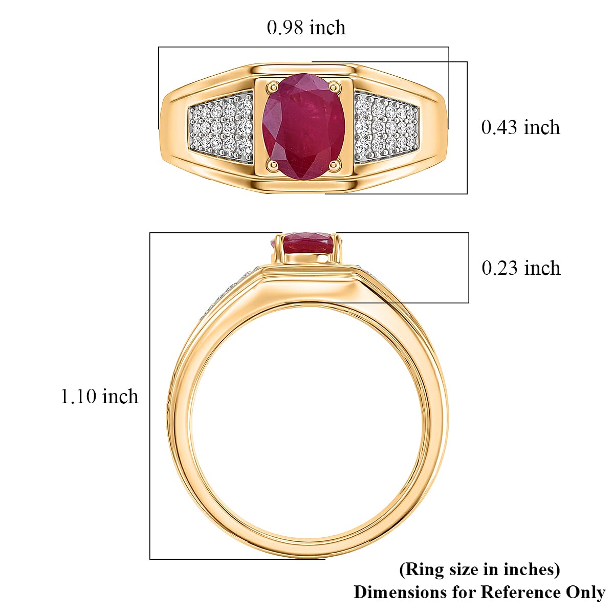Doorbuster D'Joy Premium Montepuez Ruby and Moissanite 2.00 ctw Men's Ring in 18K Vermeil Yellow Gold Over Sterling Silver (Size  14.0)