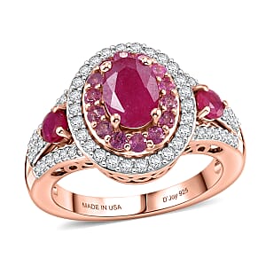 D'Joy Premium Montepuez Ruby and Multi Gemstone 2.40 ctw Flame Royale Ring in 18K Vermeil Rose Gold Over Sterling Silver (Size  10.0)