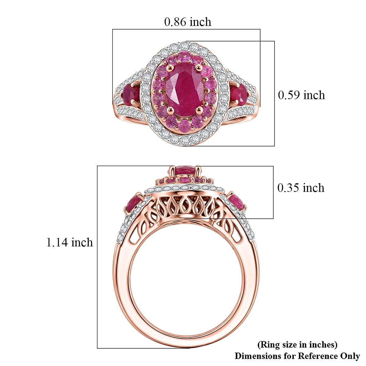 D'Joy Premium Montepuez Ruby and Multi Gemstone 2.40 ctw Flame Royale Ring in 18K Vermeil Rose Gold Over Sterling Silver (Size  10.0) image number 5