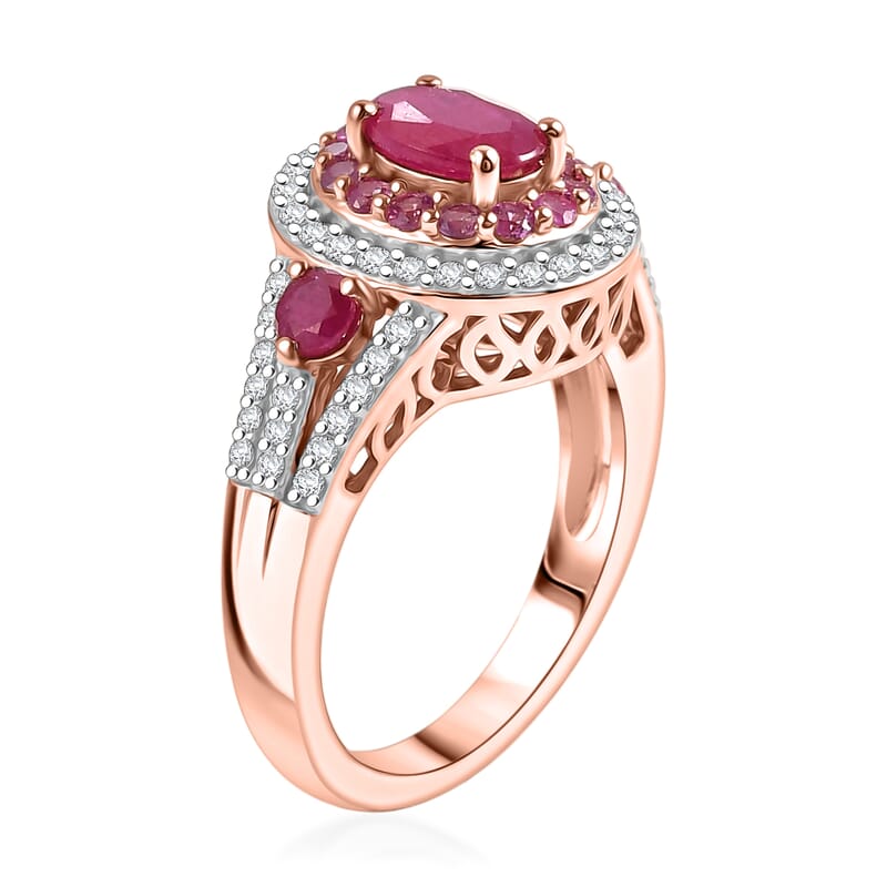 D'Joy Premium Montepuez Ruby and Multi Gemstone 2.40 ctw Flame Royale Ring in 18K Vermeil Rose Gold Over Sterling Silver (Size  6.0)