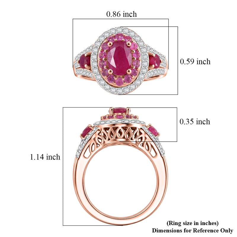 D'Joy Premium Montepuez Ruby and Multi Gemstone 2.40 ctw Flame Royale Ring in 18K Vermeil Rose Gold Over Sterling Silver (Size  6.0)