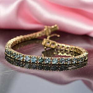 D'Joy Montana Sapphire 10.60 ctw Graduated Tennis Bracelet in 18K Vermeil Yellow Gold Over Sterling Silver (6.50 In) (Del. in 8-10 Days)