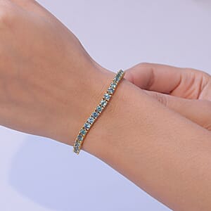 D'Joy Montana Sapphire 10.60 ctw Graduated Tennis Bracelet in 18K Vermeil Yellow Gold Over Sterling Silver (6.50 In) (Del. in 8-10 Days)