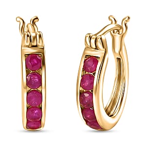 D'Joy Premium Montepuez Ruby 1.00 ctw Classic Hoop Earrings in 18K Vermeil Yellow Gold Over Sterling Silver