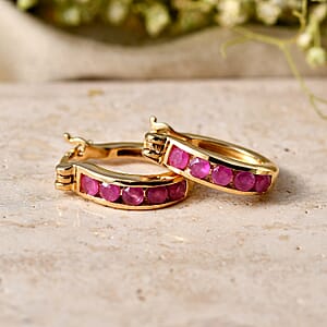 D'Joy Premium Montepuez Ruby 1.00 ctw Classic Hoop Earrings in 18K Vermeil Yellow Gold Over Sterling Silver