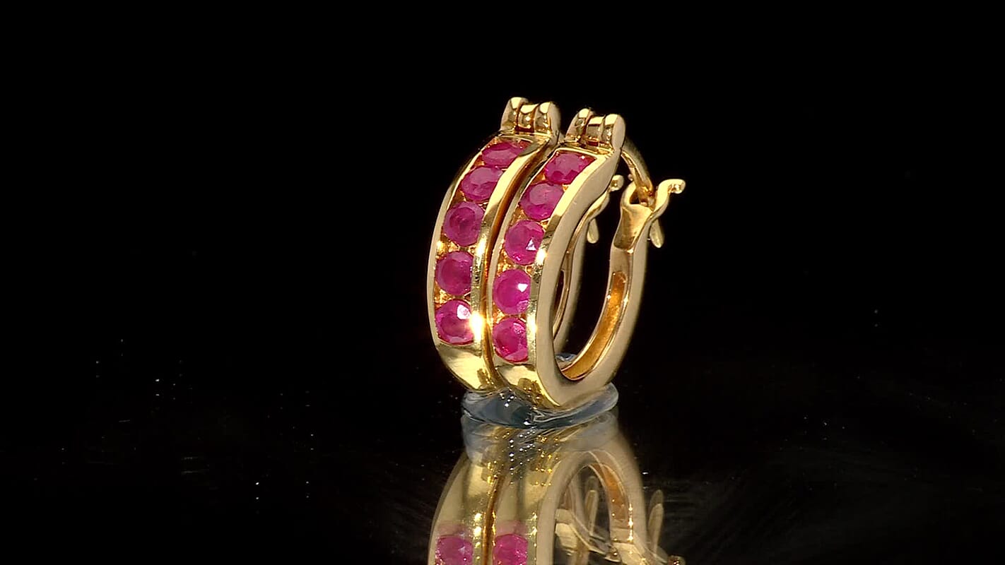 D'Joy Premium Montepuez Ruby 1.00 ctw Classic Hoop Earrings in 18K Vermeil Yellow Gold Over Sterling Silver