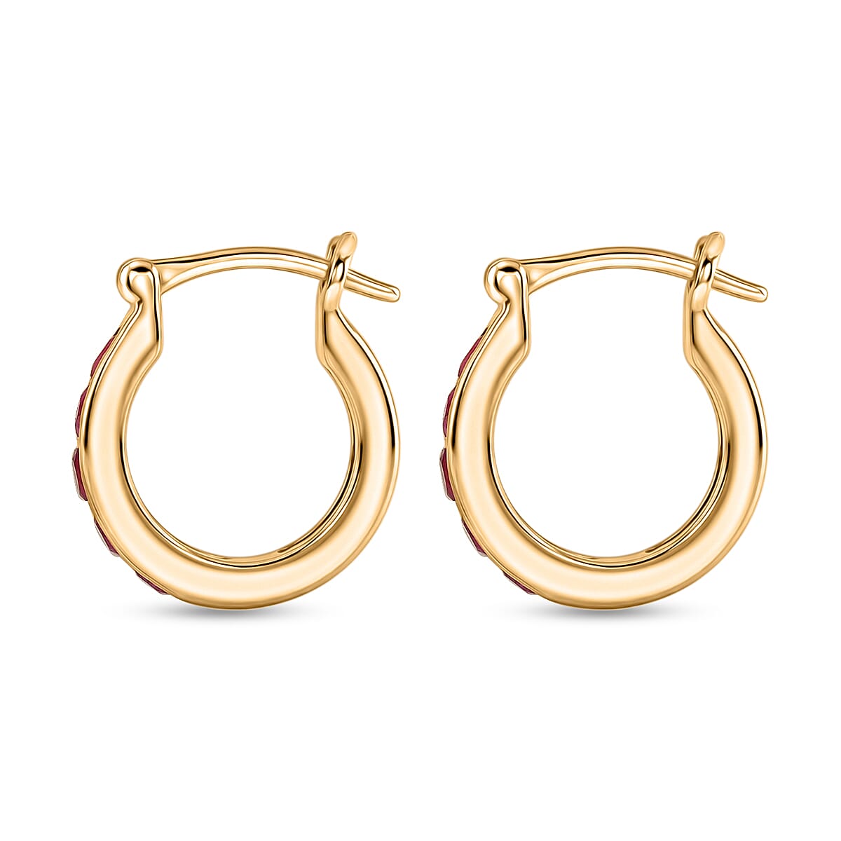 D'Joy Premium Montepuez Ruby 1.00 ctw Classic Hoop Earrings in 18K Vermeil Yellow Gold Over Sterling Silver