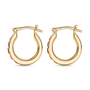 D'Joy Premium Montepuez Ruby 1.00 ctw Classic Hoop Earrings in 18K Vermeil Yellow Gold Over Sterling Silver