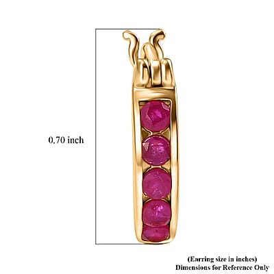 D'Joy Premium Montepuez Ruby 1.00 ctw Classic Hoop Earrings in 18K Vermeil Yellow Gold Over Sterling Silver