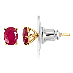 D'Joy Premium Montepuez Ruby 0.90 ctw Solitaire Stud Earrings in 18K Vermeil Yellow Gold Over Sterling Silver