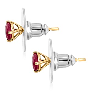D'Joy Premium Montepuez Ruby 0.90 ctw Solitaire Stud Earrings in 18K Vermeil Yellow Gold Over Sterling Silver