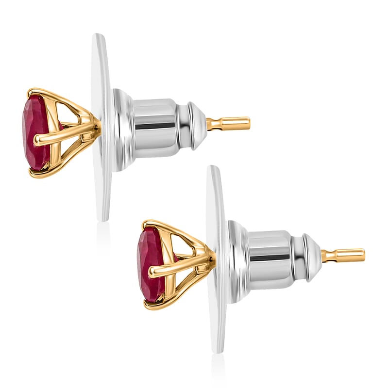 D'Joy Premium Montepuez Ruby 0.90 ctw Solitaire Stud Earrings in 18K Vermeil Yellow Gold Over Sterling Silver