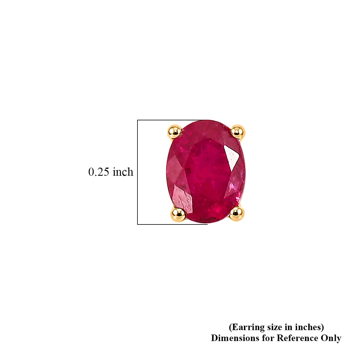 D'Joy Premium Montepuez Ruby 0.90 ctw Solitaire Stud Earrings in 18K Vermeil Yellow Gold Over Sterling Silver