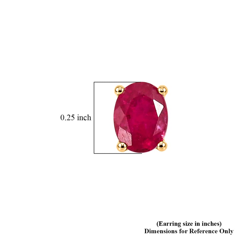 D'Joy Premium Montepuez Ruby 0.90 ctw Solitaire Stud Earrings in 18K Vermeil Yellow Gold Over Sterling Silver