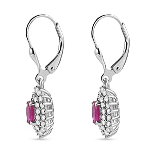 D'Joy Premium Montepuez Ruby and White Zircon 2.50 ctw Sunburst Sparkle Earrings in Rhodium Over Sterling Silver