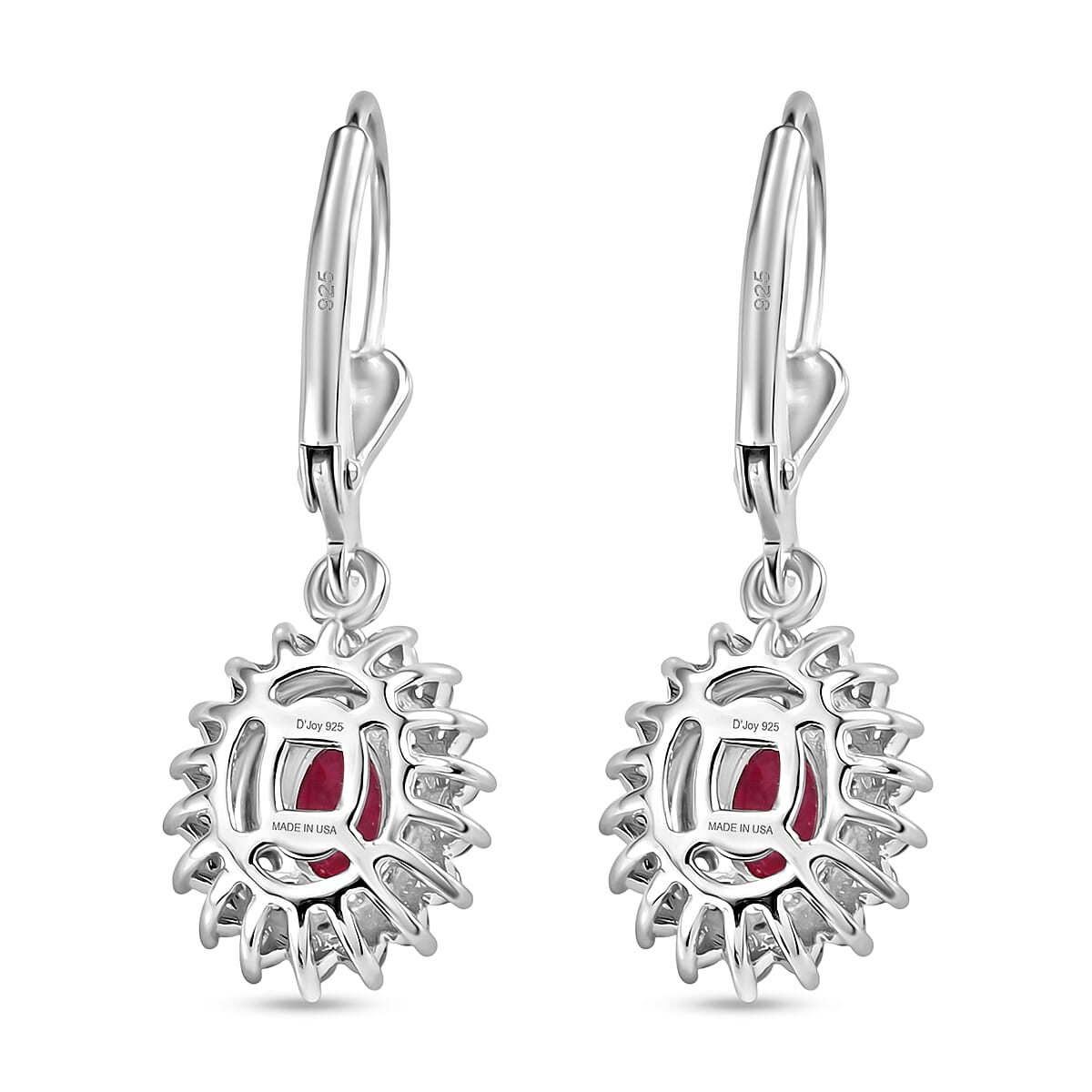 D'Joy Premium Montepuez Ruby and White Zircon 2.50 ctw Sunburst Sparkle Earrings in Rhodium Over Sterling Silver