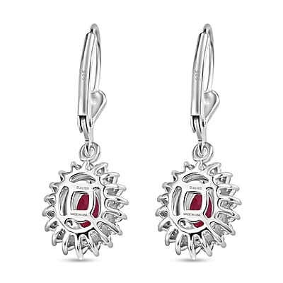 D'Joy Premium Montepuez Ruby and White Zircon 2.50 ctw Sunburst Sparkle Earrings in Rhodium Over Sterling Silver