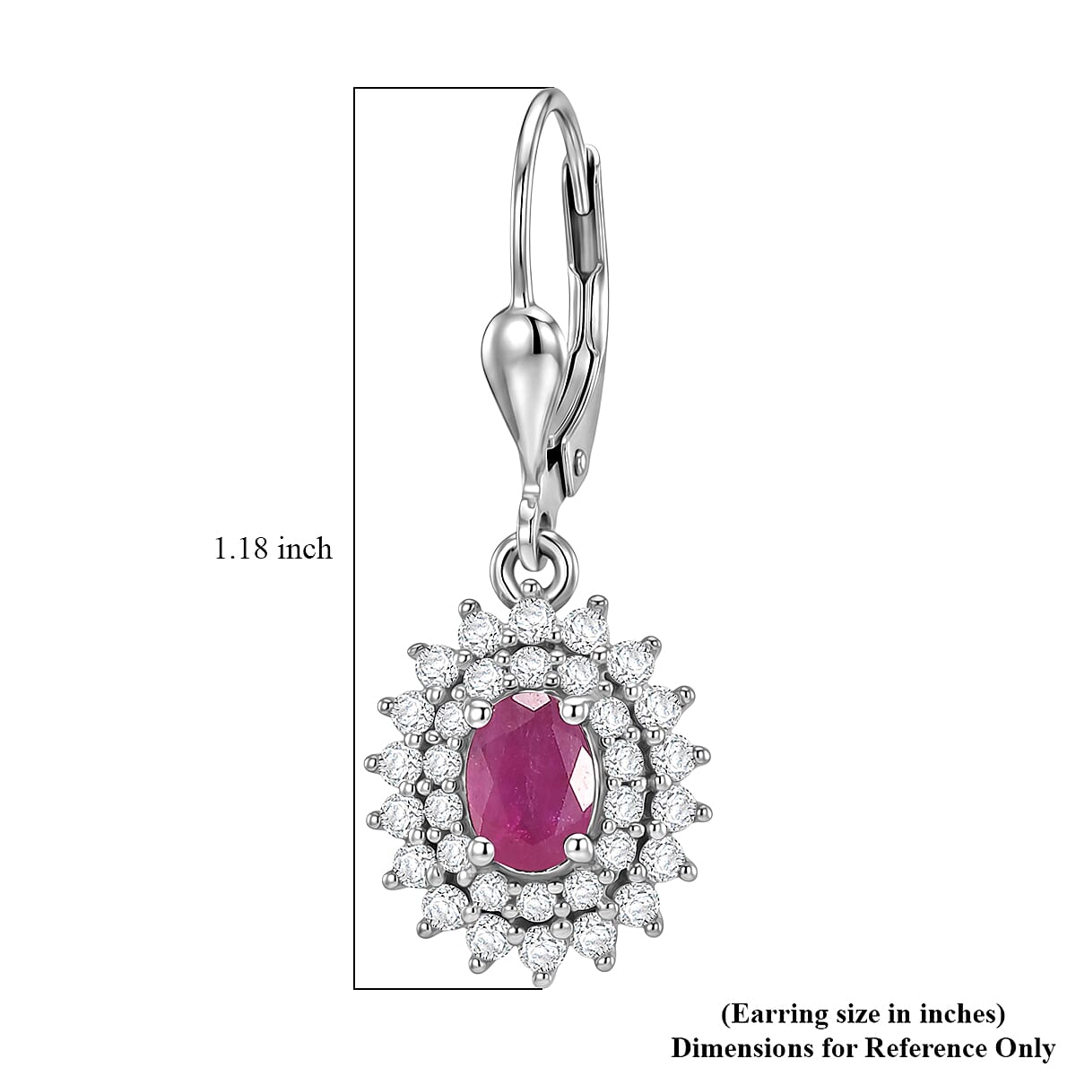 D'Joy Premium Montepuez Ruby and White Zircon 2.50 ctw Sunburst Sparkle Earrings in Rhodium Over Sterling Silver image number 5