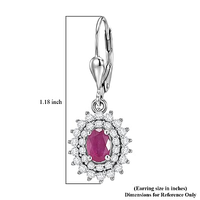 D'Joy Premium Montepuez Ruby and White Zircon 2.50 ctw Sunburst Sparkle Earrings in Rhodium Over Sterling Silver