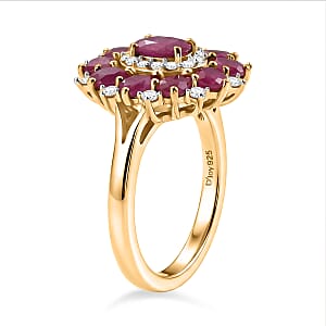 D'Joy Premium Montepuez Ruby and Moissanite 2.90 ctw Scarlet Bloom Ring in 18K Vermeil Yellow Gold Over Sterling Silver (Size  10.0)