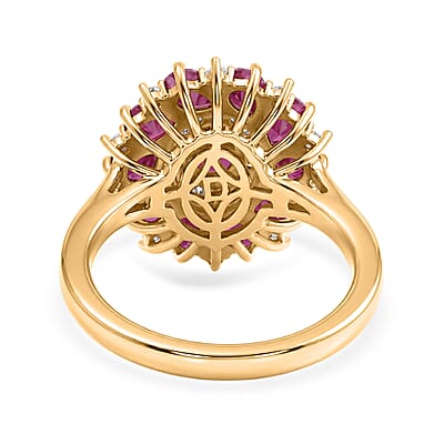 D'Joy Premium Montepuez Ruby and Moissanite 2.90 ctw Scarlet Bloom Ring in 18K Vermeil Yellow Gold Over Sterling Silver (Size  6.0)