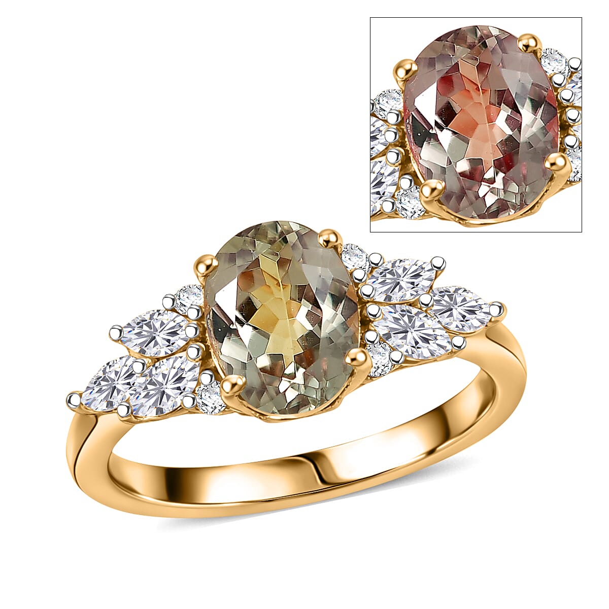 Certified & Appraised D'Joy Premium Turkizite and Moissanite 2.10 ctw Ring in 18K Vermeil Yellow Gold Over Sterling Silver (Size 6.0)