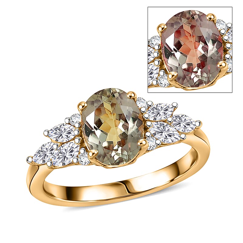 Certified & Appraised D'Joy Premium Turkizite and Moissanite 2.10 ctw Ring in 18K Vermeil Yellow Gold Over Sterling Silver (Size 6.0)