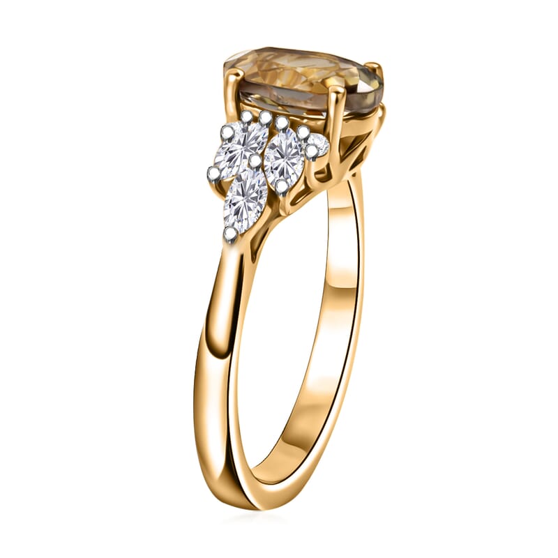 Certified & Appraised D'Joy Premium Turkizite and Moissanite 2.10 ctw Ring in 18K Vermeil Yellow Gold Over Sterling Silver (Size 6.0)
