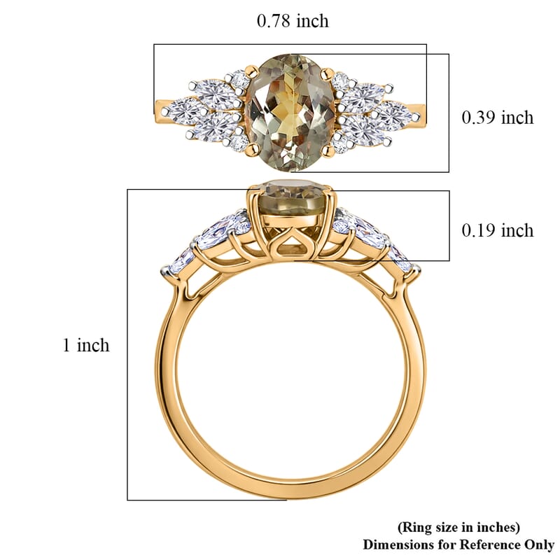 Certified & Appraised D'Joy Premium Turkizite and Moissanite 2.10 ctw Ring in 18K Vermeil Yellow Gold Over Sterling Silver (Size 6.0)
