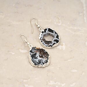 Slice Geode Amethyst 20.00 ctw Earrings in Silvertone