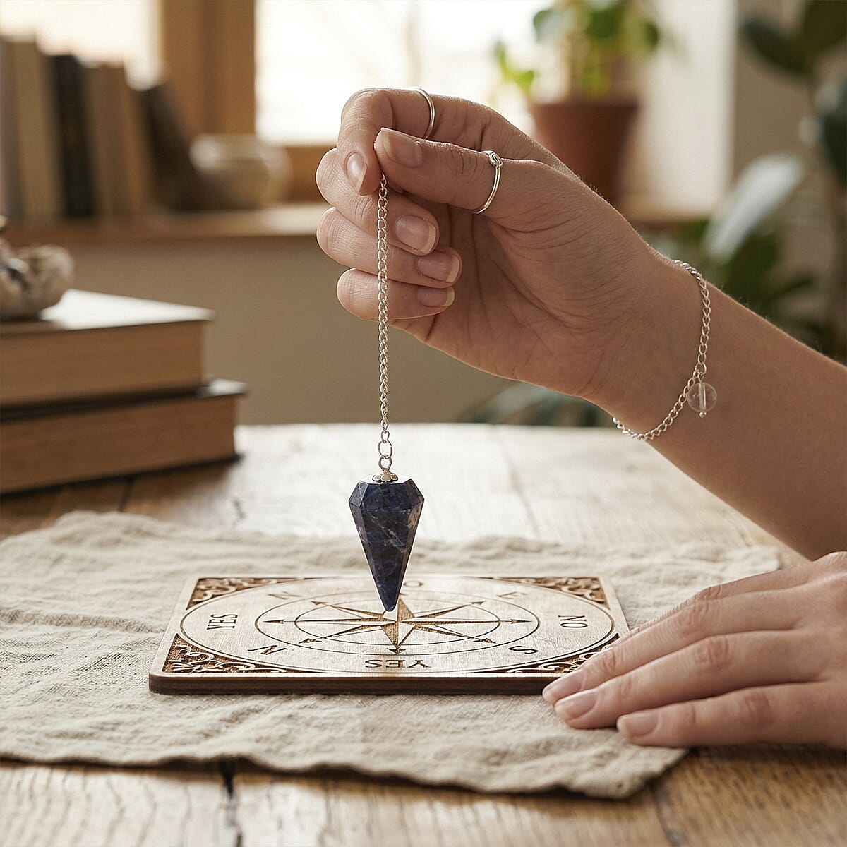 Sodalite and Clear Quartz 46.00 ctw Pendulum in Silvertone image number 2