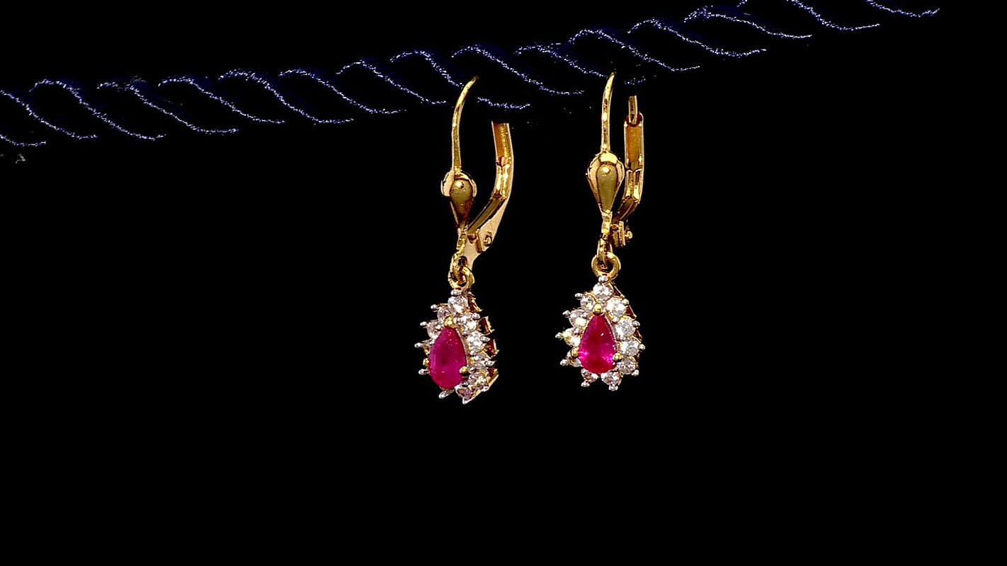 D'Joy Premium Montepuez Ruby and White Zircon 1.00 ctw Sunburst Sparkle Earrings in 18K Vermeil Yellow Gold Over Sterling Silver