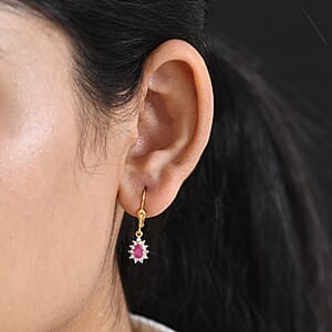 D'Joy Premium Montepuez Ruby and White Zircon 1.00 ctw Sunburst Sparkle Earrings in 18K Vermeil Yellow Gold Over Sterling Silver