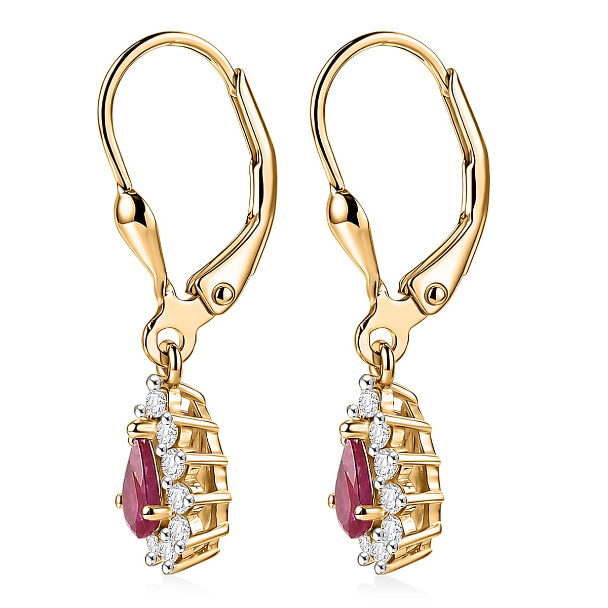 D'Joy Premium Montepuez Ruby and White Zircon 1.00 ctw Sunburst Sparkle Earrings in 18K Vermeil Yellow Gold Over Sterling Silver image number 3