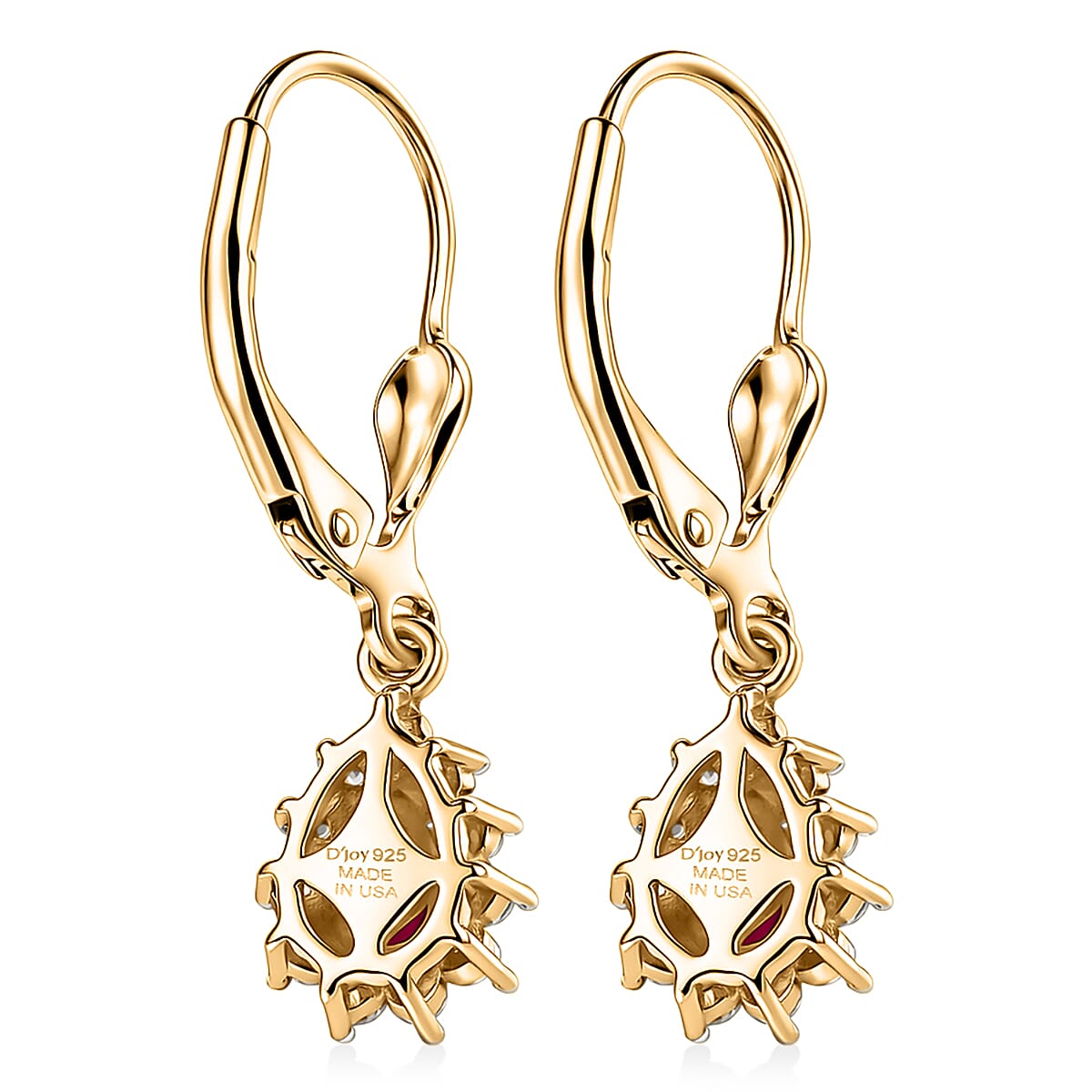 D'Joy Premium Montepuez Ruby and White Zircon 1.00 ctw Sunburst Sparkle Earrings in 18K Vermeil Yellow Gold Over Sterling Silver image number 4