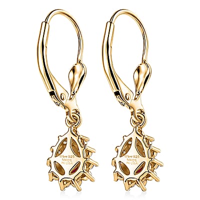 D'Joy Premium Montepuez Ruby and White Zircon 1.00 ctw Sunburst Sparkle Earrings in 18K Vermeil Yellow Gold Over Sterling Silver