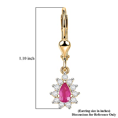 D'Joy Premium Montepuez Ruby and White Zircon 1.00 ctw Sunburst Sparkle Earrings in 18K Vermeil Yellow Gold Over Sterling Silver