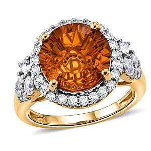 Certified & Appraised D'Joy Premium Brazilian Citrine and Moissanite 9.80 ctw Ring in 18K Vermeil Yellow Gold Over Sterling Silver (Size 10.0)