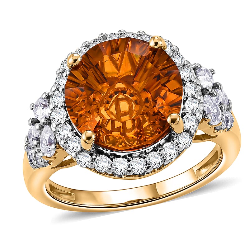 Certified & Appraised D'Joy Premium Brazilian Citrine and Moissanite 9.80 ctw Ring in 18K Vermeil Yellow Gold Over Sterling Silver (Size 6.0)